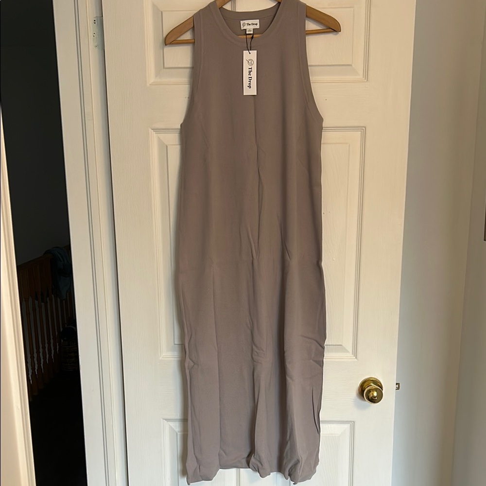 High Neck Cut-in A-line Side-Slit Maxi Sweater Dress
